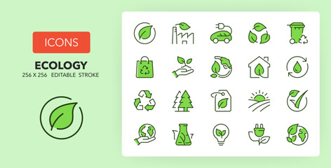 line icons about ecology. contains such icons as recycle, eco label, bio fuel and more. 256x256 pixe