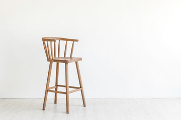 Canvas Print - Wooden Bar Stool in Front of White Wall