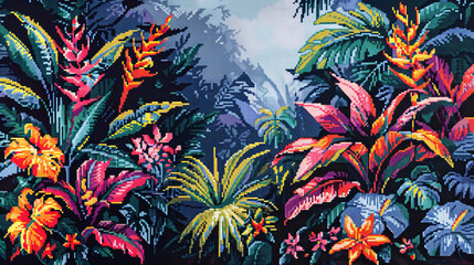 Sticker - Colorful jungle-themed cross-stitch pattern for ethnic and traditional textile designs