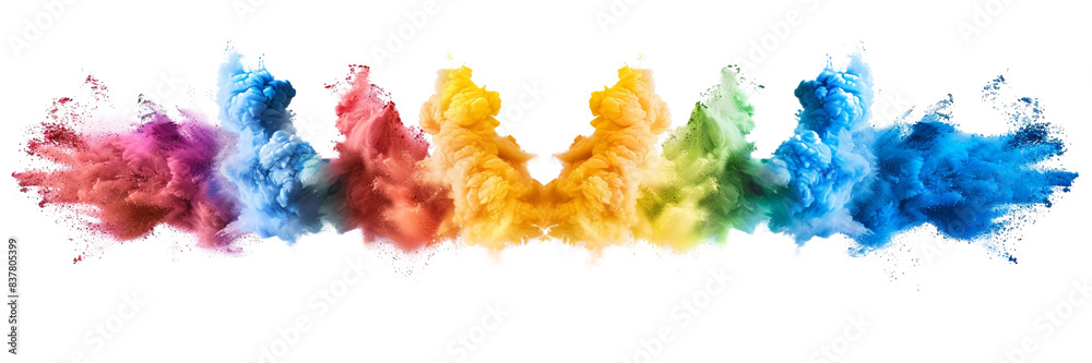 Set of A dynamic collection of color powder explosions captured mid-air ...