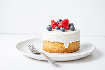 Canvas Print - Small cake with cream cheese frosting and berries