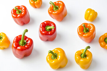 Poster - Red and Yellow Bell Peppers on White Background