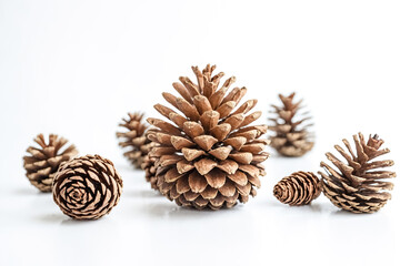 Wall Mural - Close-Up of Pine Cones on White Background