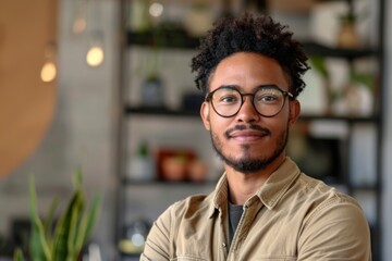 Wall Mural - Man glasses tan shirt posing picture