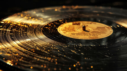 Wall Mural - a vinyl golden and black record closeup, Golden Record Awards ceremony poster