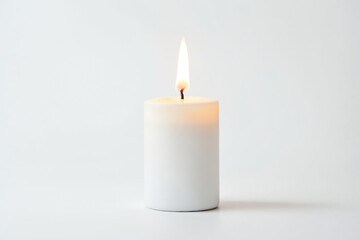 Poster - Single White Candle Burning on White Background