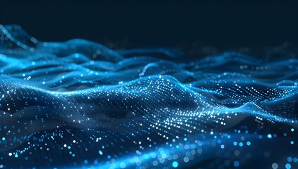 Aufkleber - Abstract blue digital glowing wave on a black background, technology concept for design and banner
