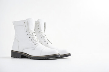 Wall Mural - White Leather Boots on a White Background