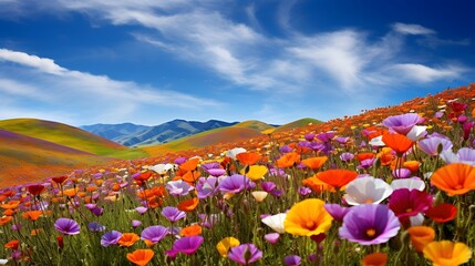 Wall Mural - Poppies field in California, USA. Poppy field with colorful flowers.