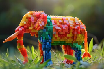 Playful Safari Toy Elephant Constructed with Vibrant Plastic Blocks