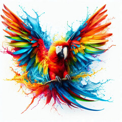 parrot splashing in colorful paint