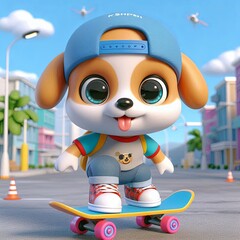 cute Skater Dog,cartoon , 3d  Generative AI