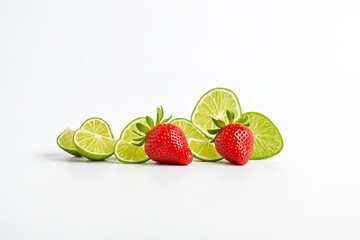 Sticker - Fresh Strawberries and Limes on White Background