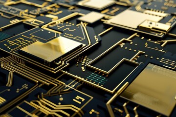 Poster - Intricate gold circuit board pattern - technology background