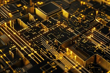 Poster - Intricate gold circuit board pattern - technology background