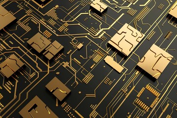 Poster - Intricate gold circuit board pattern - technology background
