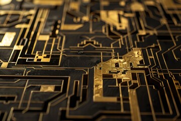 Poster - Intricate gold circuit board pattern - technology background
