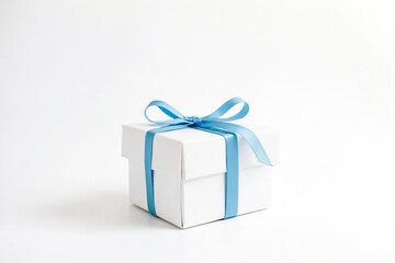 Canvas Print - White gift box with blue ribbon