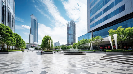 Canvas Print - Modern Urban Plaza with Skyscrapers in the Background