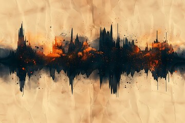 Poster - Vintage audio waveform graphic, background is beige, 80s hiphop style, grunge, grit, the waveform is dark, goes from left to right..