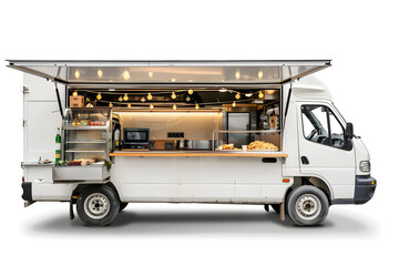 white food truck side view isolated on white background