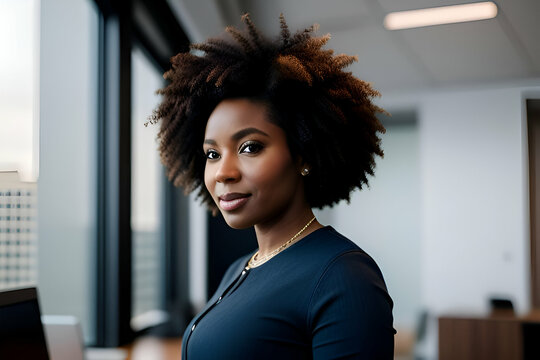 Beautiful afro american lady working at modern office