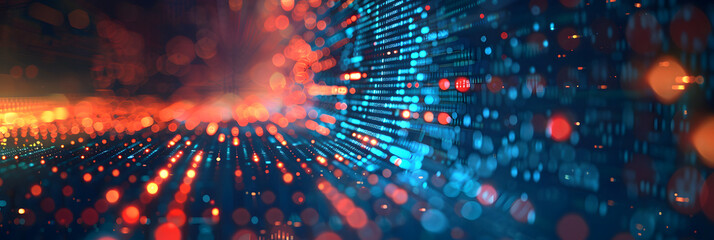 Poster - Digital abstract backdround for technological operations, neural networks, AI, data transmission and encryption, digital archives, audio and visual representations, scientific research. Copy space