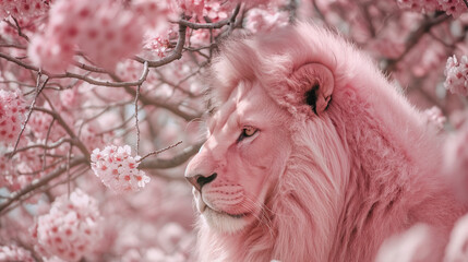 Wall Mural - Lion with sakura. 