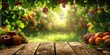 © Vladyslav  Andrukhiv - Farm wood nature field fruit table product grass garden background stand green food. Nature wood landscape