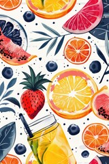 Wall Mural - Summer Fruits and Drinks Seamless Pattern