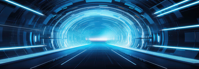 Sticker - Futuristic Blue Sci-Fi Tunnel with Bright Lights