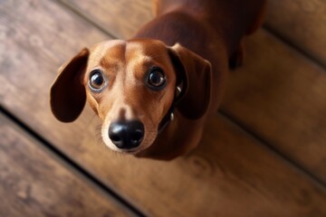 Wall Mural - cute dachshund looking up at the camera