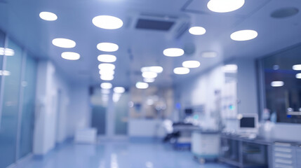 Wall Mural - blurred hospital corridor background. abstract blur of empty hospital corridor with bright lights, e