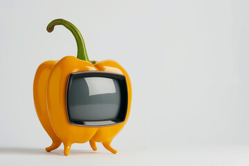 
A yellow television in the shape of a bell pepper