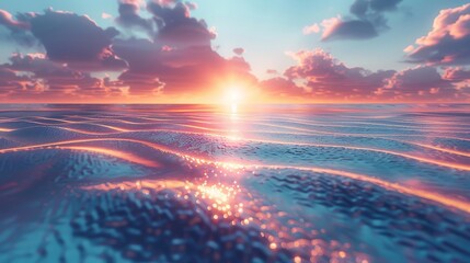 Gorgeous sunset with digital effects over calm ocean waters