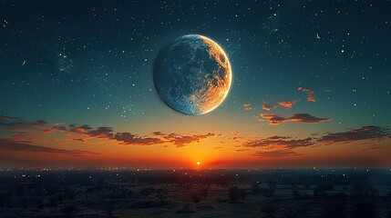 Wall Mural - A beautiful night sky with stars and the crescent moon.