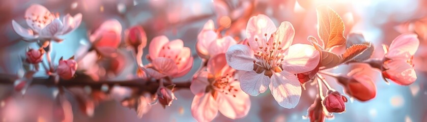 Wall Mural - Blossoming apple orchard, blurred background,