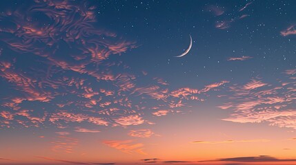 Wall Mural - A beautiful night sky with stars and the crescent moon.