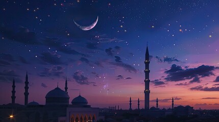 Wall Mural - A beautiful night sky with stars and the crescent moon.
