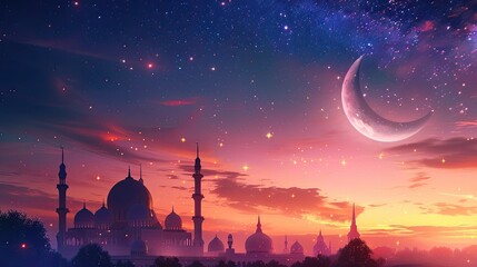 Wall Mural - A beautiful night sky with stars and the crescent moon.