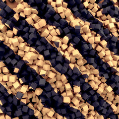 Fototapete - Digital illustration of a pattern consisting of many small three-dimensional cubes in black and yellow. 3d rendering