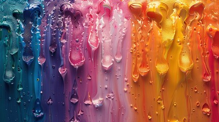 Multicolored paint dripping on the black wall