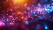 © DARIKA - An eye-catching biotech background with geometric shapes in vibrant hues, centered around a molecular model of a synthetic compound, showcasing innovation in biochemical engineering. shiny, Minimal