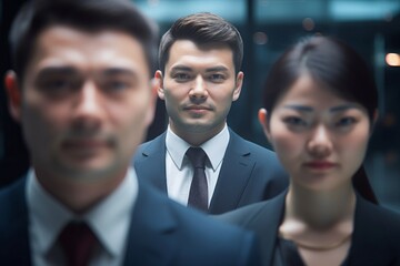 Sticker - portrait of three business people, selective focus