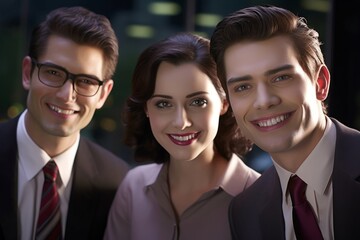 Wall Mural - portrait of two businessmen and a businesswoman smiling