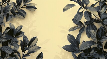 Wall Mural - elegant foliage frame on beige background