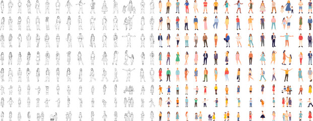 set of people and children in flat style, vector