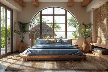 Poster - Modern cozy bedroom on transparent background.