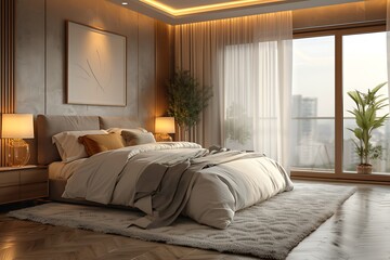 Poster - Modern cozy bedroom on transparent background.