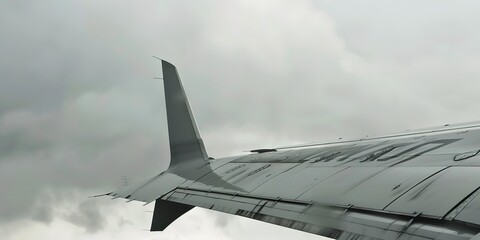 Canvas Print - Aircraft wing flaps during landing, close-up, clear focus against cloudy sky 